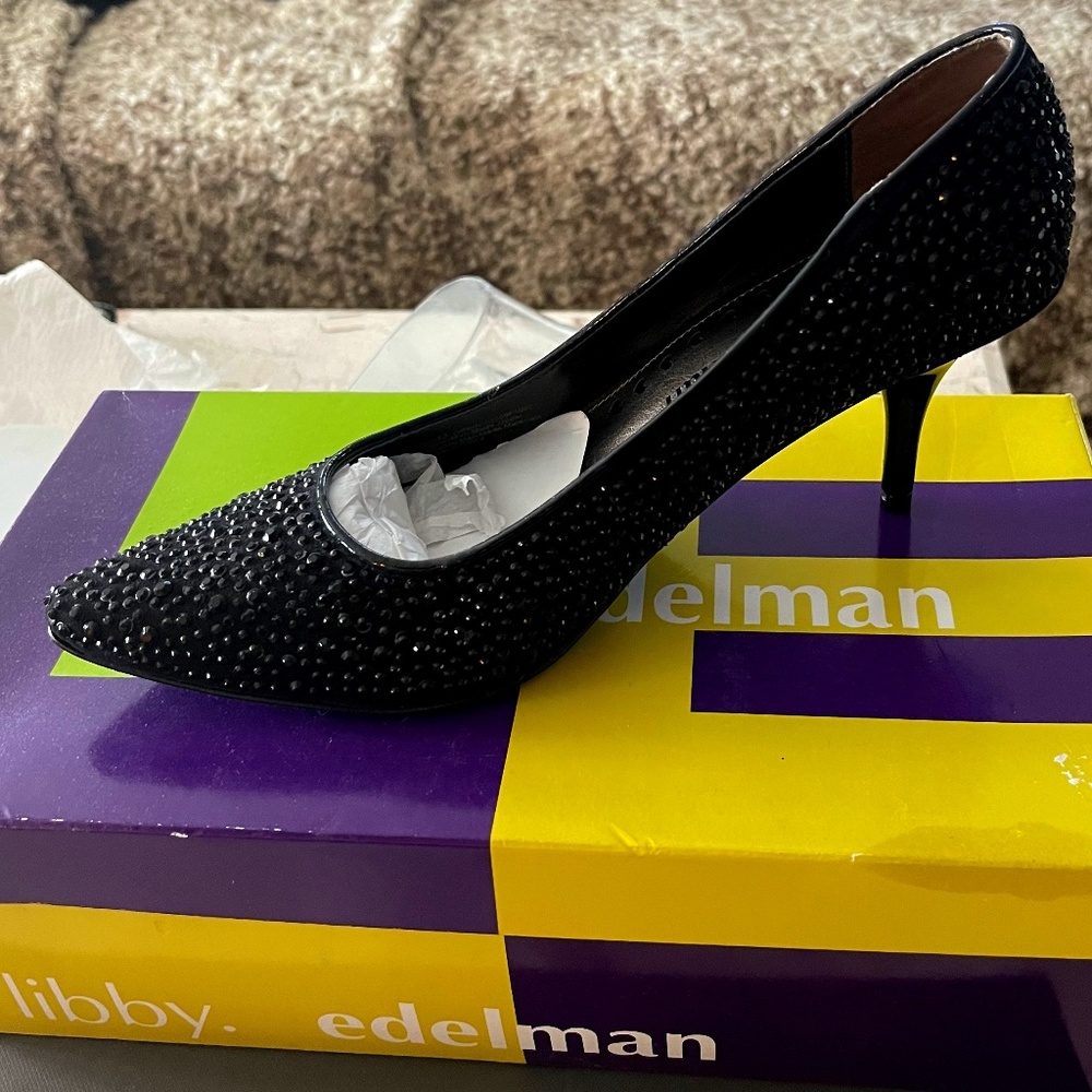 Libby Edelman NIB Black Heels - Studded Beads Sparkle.Dressy..Attractive - Nice!